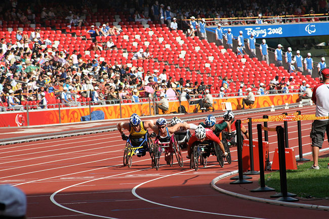 wheelchair racers in stadium